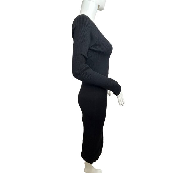 Nanette Lepore Sweater Dress S Black Grey Midi Ribbed Long Sleeve Button Down V- - Picture 5 of 14